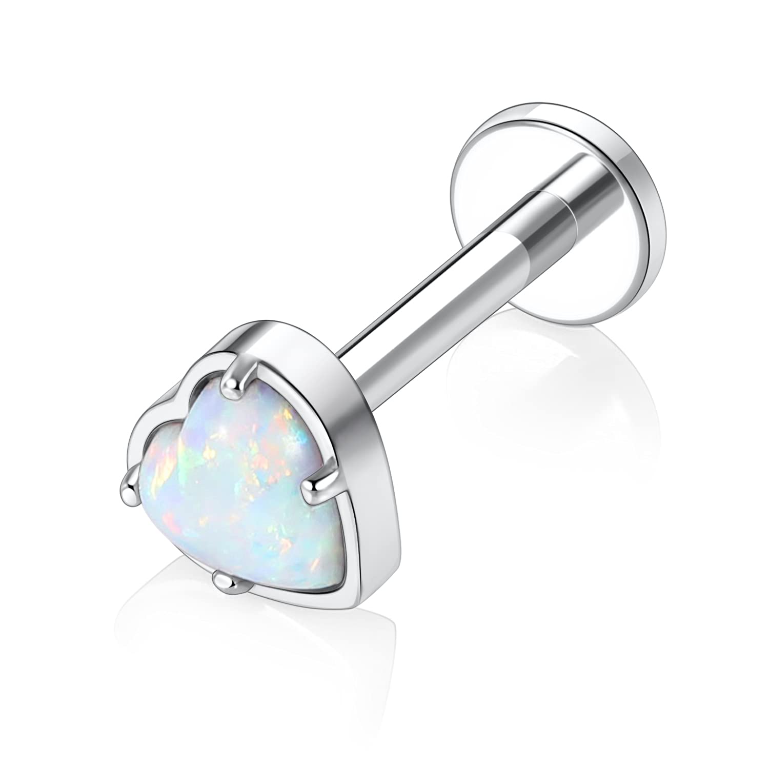 AROWRO 16G Labret Studs Lip Rings G23 Titanium Monroe Lip Piercing Jewelry Internally Threaded Helix Tragus Cartilage Conch Earring Women Girls Piercing Jewelry CZ Opal — view 2