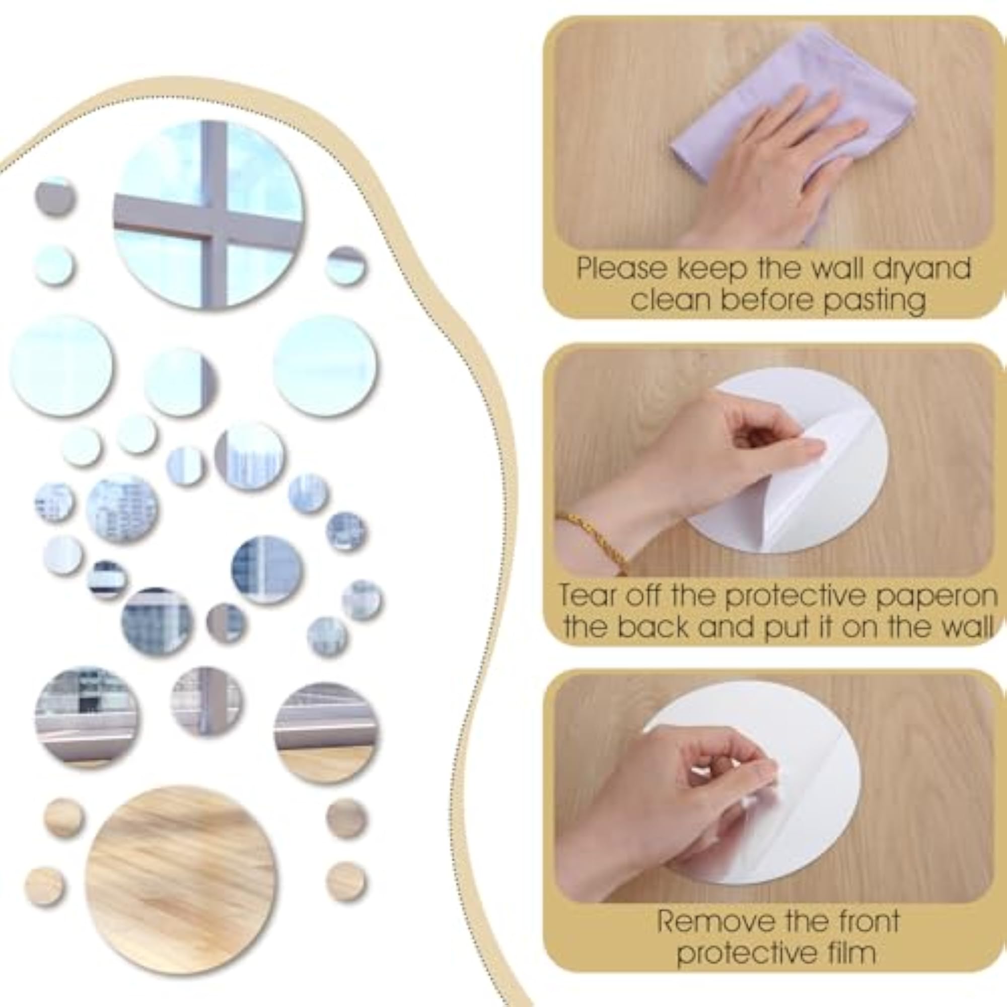 30 Pieces Real Glass Round Mirror Tiles