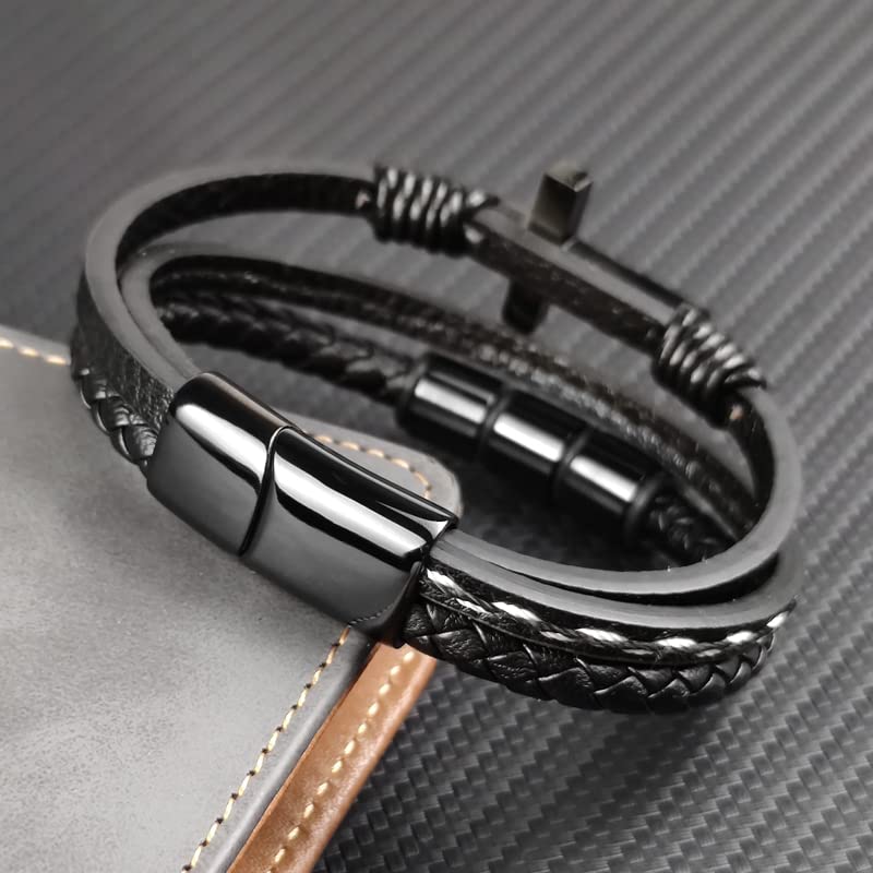 Pulsera cruz trenzada de cuero para hombre miniatura 4