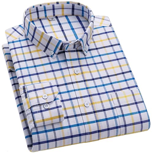 Check out this Cromoncent Mens Long Sleeve Oxford Button Down Shirts Casual Dress Shirt for Men,100% Cotton,Plaid/Stripes Shirts,Blue Yellow,L from Amazon!