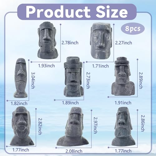Set 8 Figuras Moai 2.5 pulg de Resina para Decoración miniatura 2