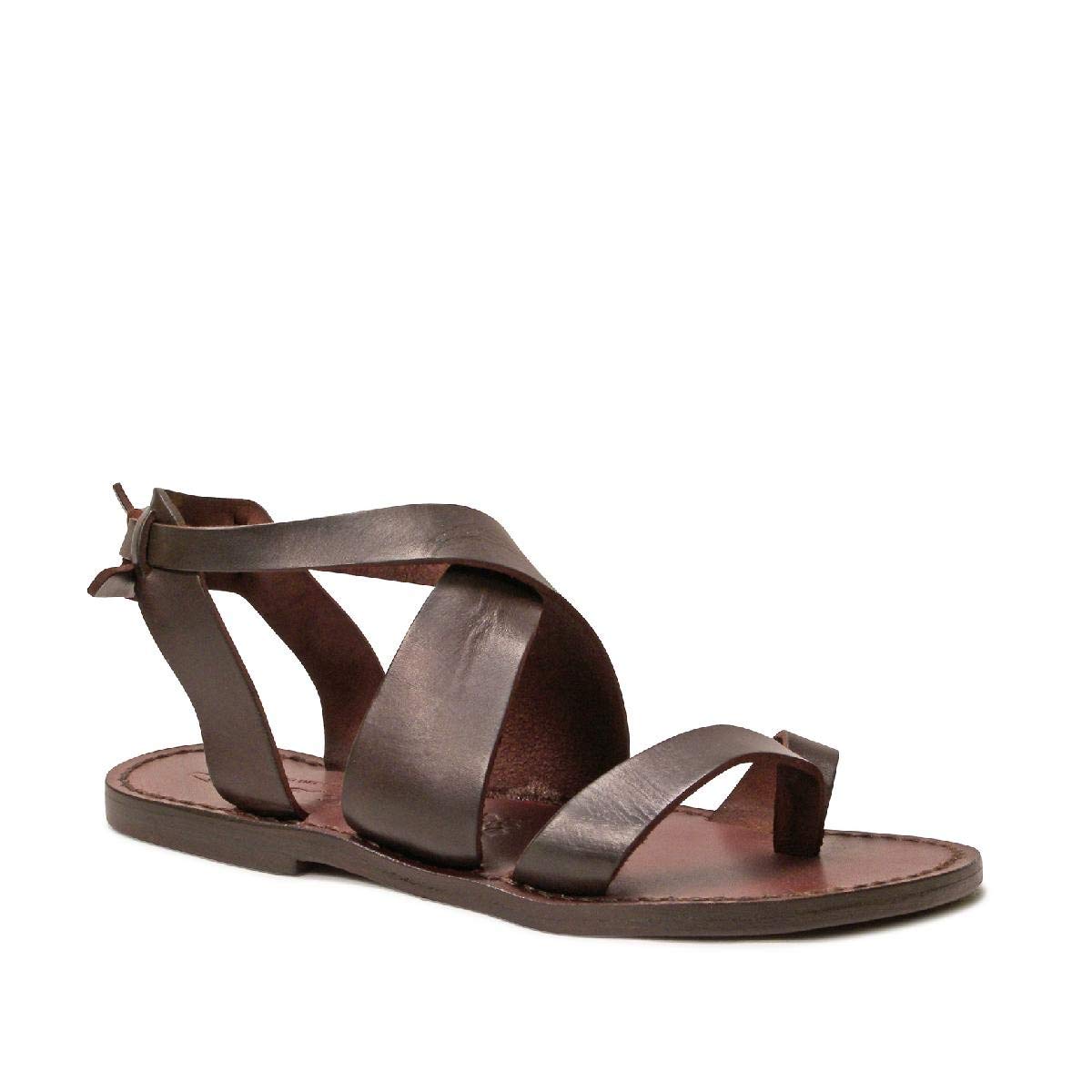 Gianluca - L'artigiano del cuoio Women sandals in Dark Brown Leather handmade in Italy