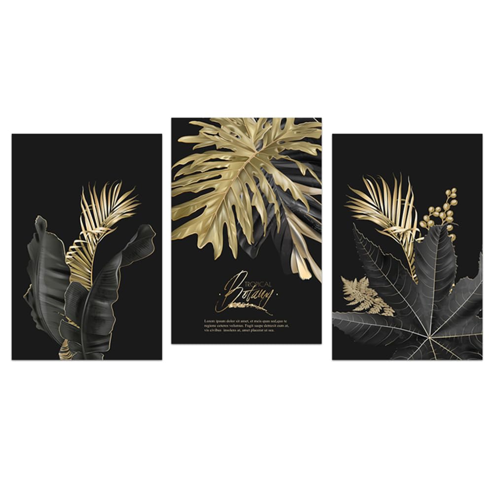 WBYZAC Wall Pictures-Abstract Golden Leaf Plant Wall Art Canvas Painting Nordic Posters and Prints Wall Picture for Living Bedroom Room Modern Art Home Decor-40 * 50cm*3PCS (No Frame)