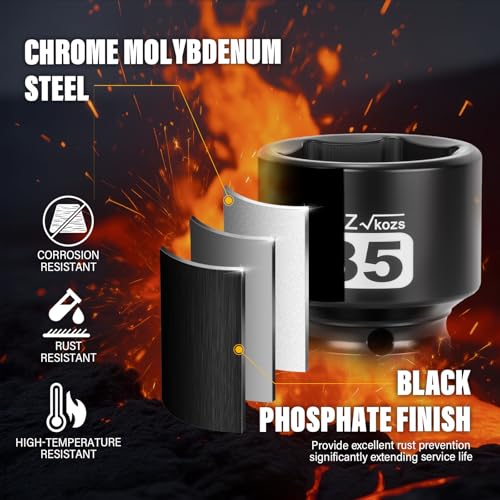 Image of 1 /2 Inch Drive 35mm Shallow Metric Impact Socket,CR-MO,6 Point Radius Corner Design,Square Chamfered Opening,Axle Nut Impact Grade Socket for Easy Removal