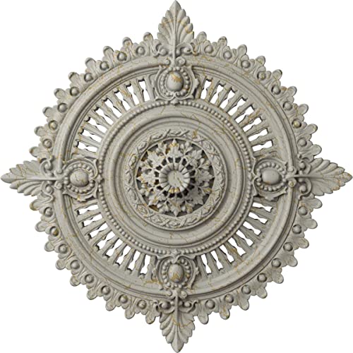 Image of Ekena Millwork CM29HYPCC 29 1 /8 inchOD X 1 1 /4 inchID X 4 inchP Haylynn Ceiling Medallion Fits Canopies Up To 1 1 /4 inch, Cream Crackle
