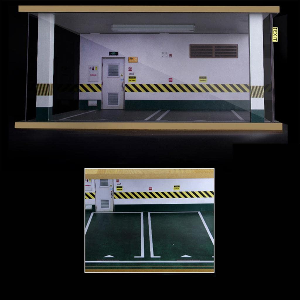 predolo Miniatur Parkhaus Modell Automatische Garage Diorama Szenerie aus Umweltfreundlichem Holz Acryl mit LED für Büro Zuhause Sammlung Dekoration, Weiße Wand