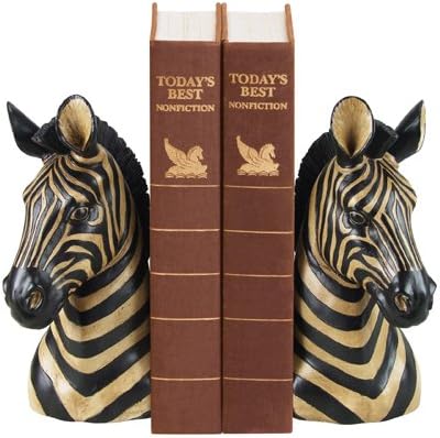 Sterling Home Elk Home Zebra Bookends (Set of 2), 6x8.5x7, Black/White