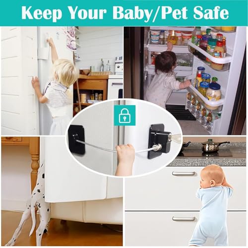 Image of Fridge Lock, Refrigerator Lock for Kids with Keys in Black Color, Child Locks for Cabinets, Drawers, Refrigerator, Oven, Toilet