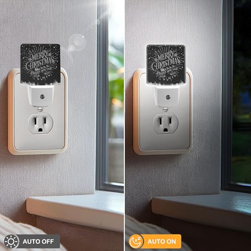 Image of LED Night Light Lamp with Smart Sensor Dusk to Dawn Sensor,Merry Christmas Happy Black White Night Light Daylight White,0.5W Plug-into Wall for Adults,Bedroom,Bathroom,Hallway,Kitchen