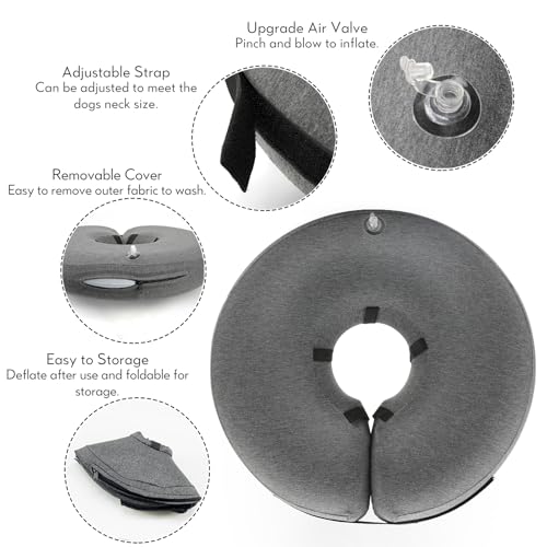 Image of MIDOG Inflatable Dog Cone, Soft Donut Recovery Collar Alternative After Surgery to Help Prevent Licking, Comfy E Collar with Neck Pillow Design, Grey, S