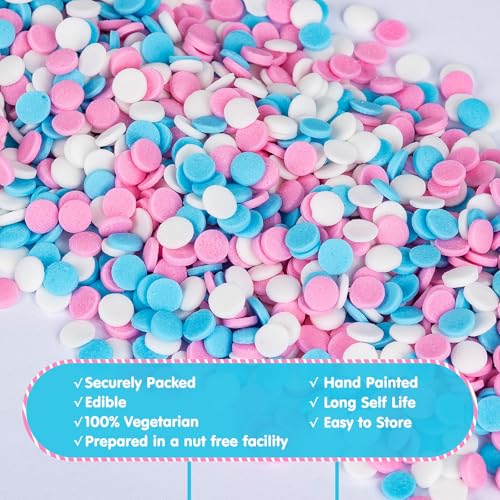 Image of Edible Pastel Sprinkles for Cake Decorating,Pink Blue White Round Confetti,Gender Reveal Sprinkle,Princess Sugar Sprinkle Circular Candy for Cake Baking,Cupcake Cookie Donut Desserts Decorations, Baby Shower Birthday Party Supplies | 130g Pink Blue White Circle Sugar for Baby Shower Baking,Princess Sprinkle,Cupcake Toppers,Birthday Party Dessert Decorations