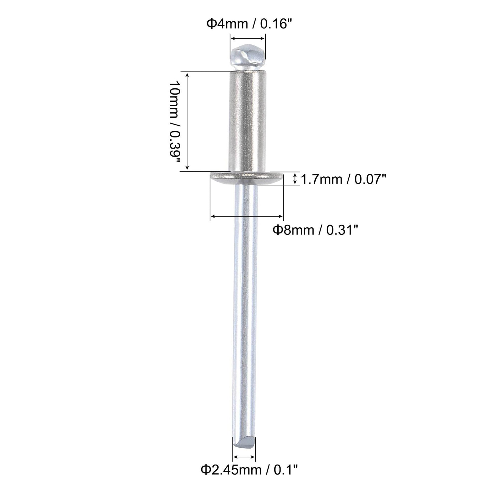 TA-VIGOR 50pcs 4mm x 10mm Blind Rivets, 304 Stainless Steel Pop Rivets with Flat Head - Image 2