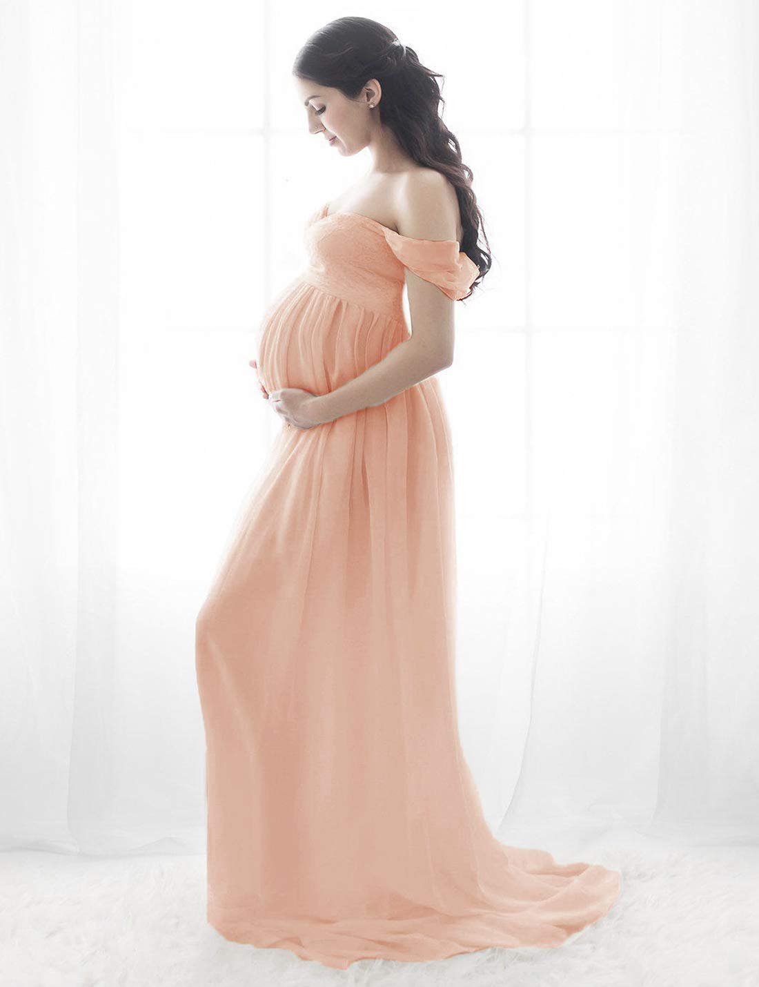 Schwangere Frauen Fotografie Stützen Schwanger Kleid Maternity Gown Split Front Foto Shoot Kleid Mutterschaft Fotografie Kleidung Schwangerschafts Maxikleid Schwangerschafts Kleid