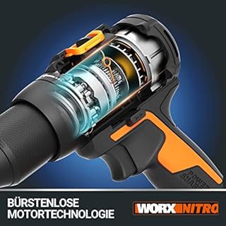 WORX NITRO WX102.9 Akku Bohrschrauber 20V – Bürstenloser Akkuschrauber - 60Nm, 2-Gang-Getriebe und LED-Licht – Akkubohrer zum Bohren & Schrauben - ohne Akku & Ladegerät