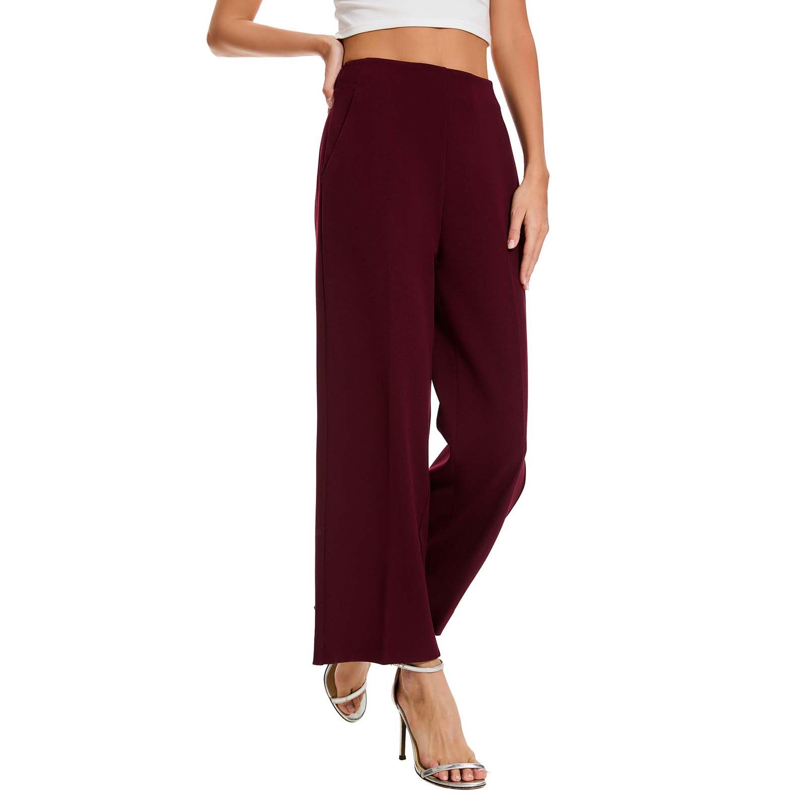 Women High Waist Wide Straight Leg Trousers Casual Slacks Pull On Ankle Pants with Pockets