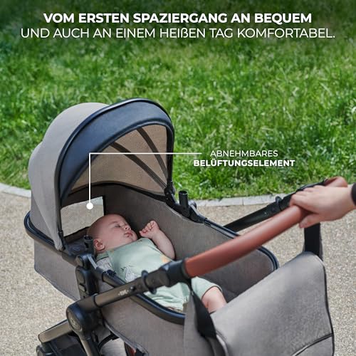 Kinderkraft ESME Pushchair 3-in-1 Complete Set up to 22 kg, Combination Pram Travel Systems with Baby Seat I-size 40-75 cm, Folding, Reclining Position, Beige