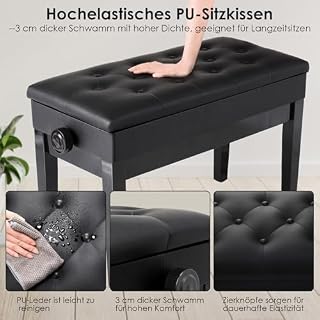Tabouret Piano Réglable en Hauteur 72x33x58CM, Siege Piano avec Espace de Rangement, Chaise Piano Pieds en Bois Massif, Banc Piano avec Coussin en Cuir PU, Tabouret de Piano Charge Maximale 200KG,Noir - Les Beatles, Paul McCartney, John Lennon, RIngo Starr, George Harrison Tabouret Piano Réglable en Hauteur 72x33x58CM, Siege Piano avec Espace de Rangement, Chaise Piano Pieds en Bois Massif, Banc Piano avec Coussin en Cuir PU, Tabouret de Piano Charge Maximale 200KG,Noir – Image 4