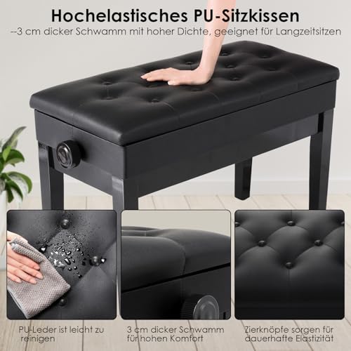 Tabouret Piano Réglable en Hauteur 72x33x58CM, Siege Piano avec Espace de Rangement, Chaise Piano Pieds en Bois Massif, Banc Piano avec Coussin en Cuir PU, Tabouret de Piano Charge Maximale 200KG,Noir - Les Beatles, Paul McCartney, John Lennon, RIngo Starr, George Harrison Tabouret Piano Réglable en Hauteur 72x33x58CM, Siege Piano avec Espace de Rangement, Chaise Piano Pieds en Bois Massif, Banc Piano avec Coussin en Cuir PU, Tabouret de Piano Charge Maximale 200KG,Noir – Image 5