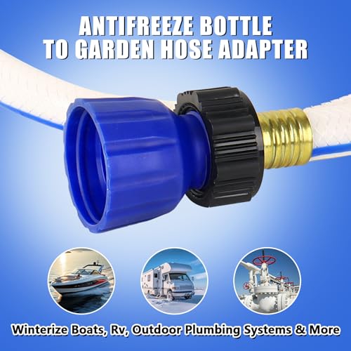Image of RV Winterizing Antifreeze Bottle Adapter for 3 /4 inch Garden Hose | No-Spill Antifreeze Bottle Adapter, Fits 1gal Bottles & 3 /4 inch Hose, Reusable Plastic, For RV, Camper And Marine Winterization