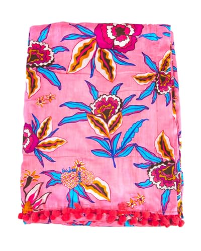 SUN & SURF Paréo en tissu éponge imprimé fleurs rose tendance 90 x 170 cm double texture Serviette de plage soleil et piscine
