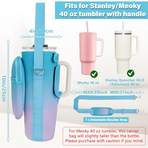 Image of LEFOR.Z Water Bottle Carrier Bag with Phone Pocket Compatible with Stanley /Meoky 40 oz Tumbler with Handle,Water Bottle Holder Pouch with Adjustable Strap Compatible with Stanley Cup Accessories