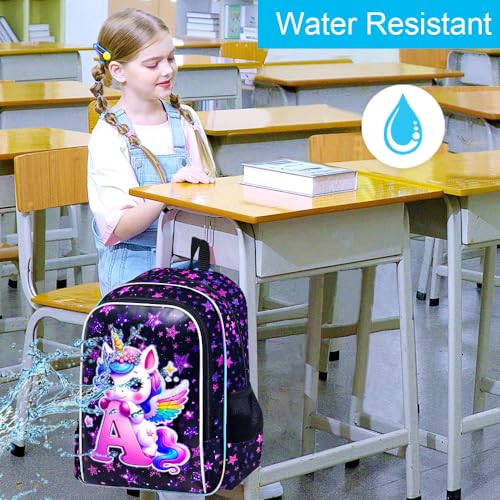 Image of CCJPX 3Pcs Unicorn Backpack, 16 inch Girls Bookbag with Lunch Box, Kids Water Resistant Elementary School Bag for Kindergarten Preschool Toddler (Black)