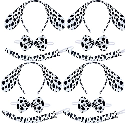 Coopay 12 Pieces Halloween Christmas Dalmatian Costume Set Dog Ears Headband Kit Include Dalmatian Ears Headbands Bow Tie and Dalmatian Tail for Christmas Halloween New Year Cosplay Costume or Party Decoration