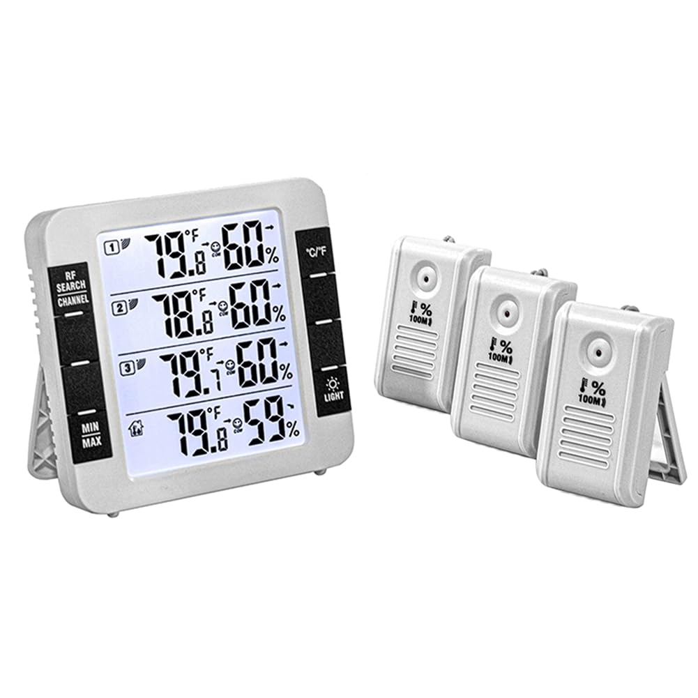 Igrometro 100M Termometro Digitale Wireless per Interni Ed Esterni con Stazione Meteorologica Igrometrica Un 3 Sensori per Casa e Ufficio