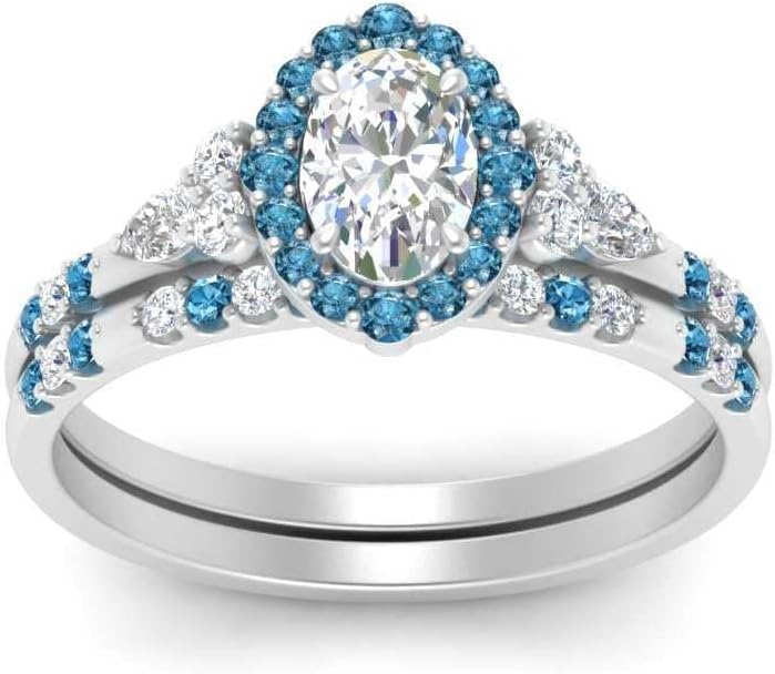 Choose Your Gemstone Halo Edwardian Wedding Ring and Band Sterling Silver Oval Shape Wedding Ring Sets Ornaments Surprise for Wife Symbol of Love Clarity Comfortable US Size 4 to 12