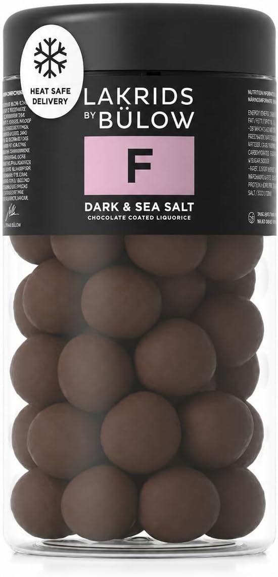 F - Dark & Sea Salt - 10.4 oz - Chocolate Coated Gourmet Licorice - Authentic Scandinavian Candy Produced in Denmark