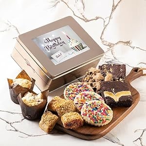 Dulcet Gift Baskets Classic Birthday Fresh Baked Cookie & Brownie Gift Tin Great Celebrations Gift for Men, Women, Mom, Dad -Friends Family, Son-Daughter, Sister-Brother or Co-worker.