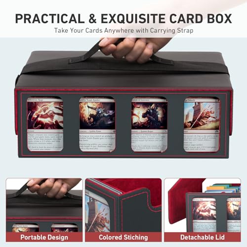 Image of 4-Row Trading Card Storage Box, Bulk Cards Case for 3200+ Mtg tcg Magic Playing Game Card Organizer, Commander Deck Box with 4 Supports & 24 Dividers & Strap
