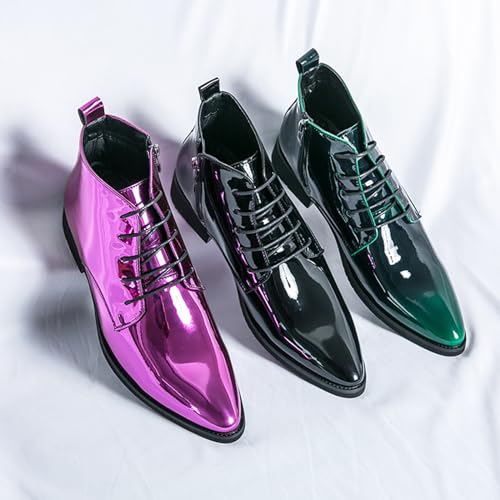 Men's Patent Leather Dress Oxfords Boots Fashion Pointed Toe Lace Up Side Zipper Shiny Ankle Boots Classic Luxury High Top Business Formal Derby Shoes2