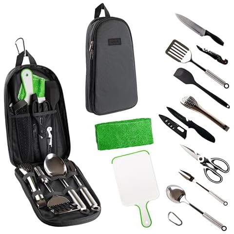 Camp Cooking Utensil Set - 10 Piece Cookware Kit Cover