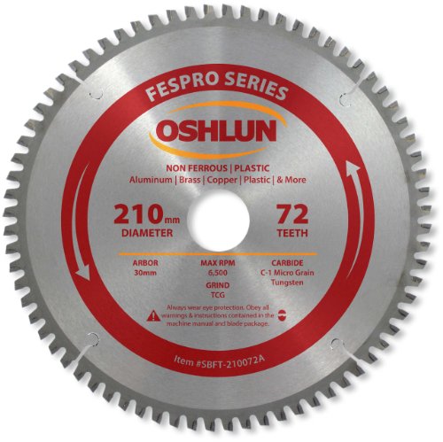 Oshlun SBFT-210072A 210mm 72 Tooth FesPro Non Ferrous TCG Saw Blade with 30mm Arbor for Festool TS 75 EQ
