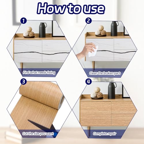 Image of Deep Gray Border Peel and Stick, 4 inch X 32 ft Self Adhesive Wood Repair Tape, 1Roll Wood Colored Trim Wood Grain Repair Patch for Mirrors, Doors, Windows, Floors, Furniture, Bathroom