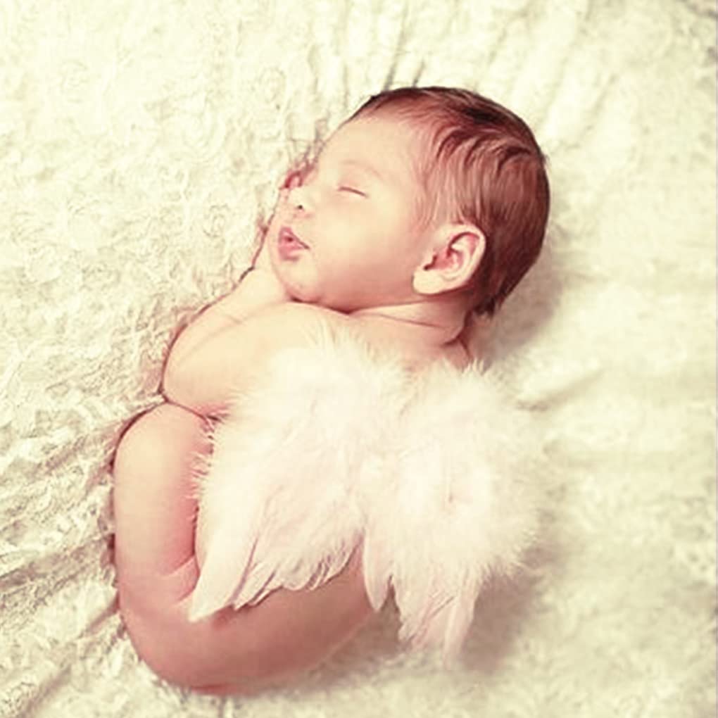 Photo Prop, Suitable for 0-6 Months Newborn Baby, Feathered Angel Wings (X-Small, White)