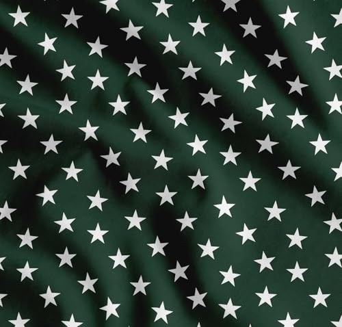Image of Soimoi Green Cotton Poplin Fabric Stars Star Print Fabric by Meter 58 Inch Wide