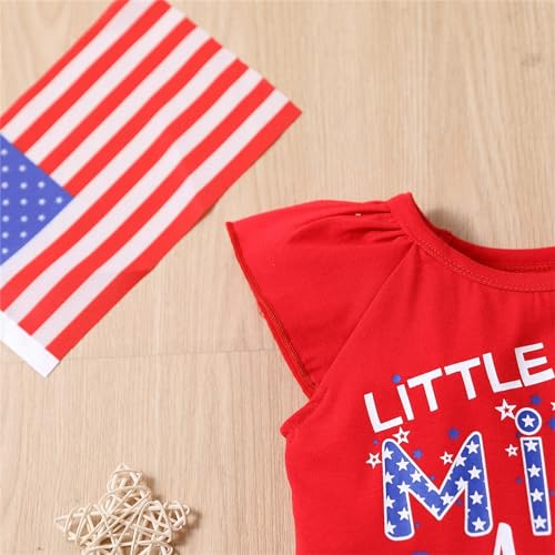 4th of July Toddler Baby Girls Outfit USA Flag Stripe Flutter Sleeve T Shirt and Shorts Set Independence Day Red Shirt4