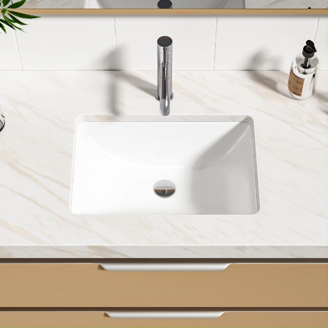 Enbol Undermount Bathroom Sink Rectangle 18x13 Inch White Ceramic