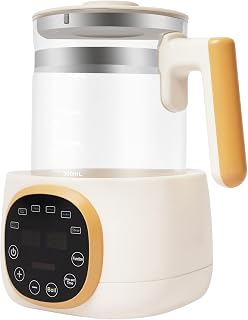 Baby bottle warmer, 1.3 litre glass kettle with adjustable temperature from 37 to 203 °C, 72 hours thermostat, portable mobile bottle warmer for heating milk powder/water