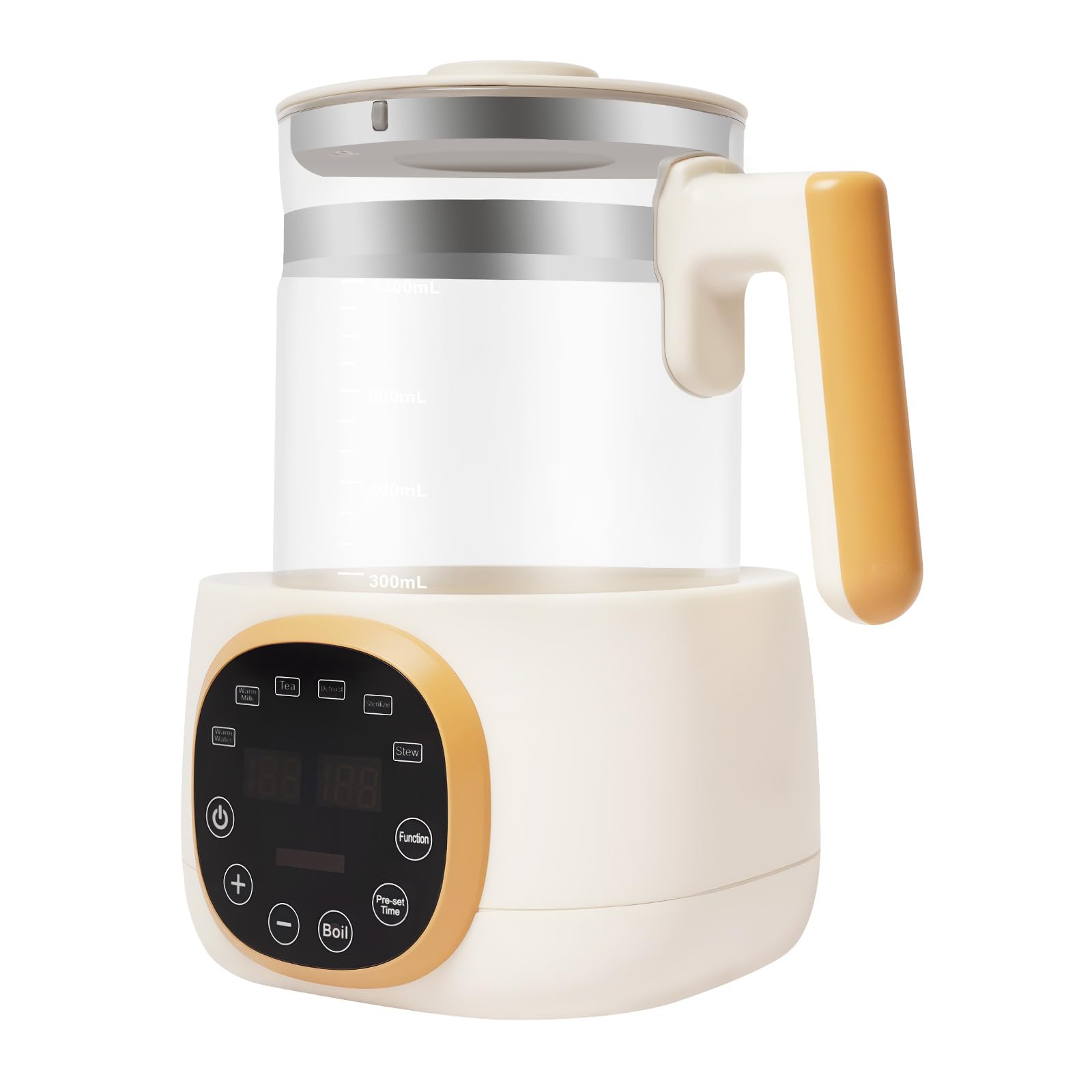 scaldabiberon in vetro da 1,3 litri con temperatura regolabile da 37 a 95 °C, termostato 72 ore, scaldabiberon portatile portatile per riscaldare latte in polvere/acqua