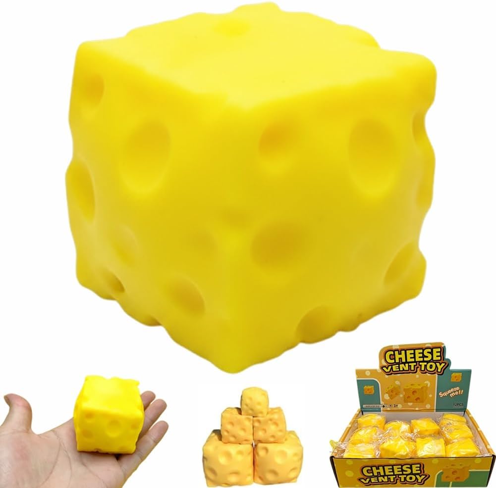 Yellow Cheese Squishy, Squishy Cheese Block, Food Squishies Cube, Soft Novelty Stress Relief Fidget Toy, Slow Rising Squeeze Rebounding Sensory Anxiety Relief Gifts for Adults Birthday