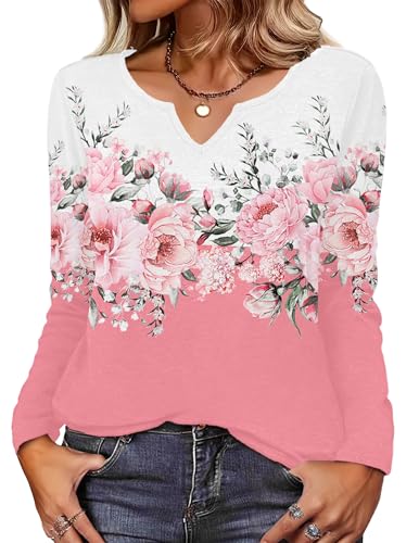 Image of Zeagoo Spring Outfits Womens Long Sleeve Tops V Neck Shirts Floral Plus Size Dressy Casual Blouse Vacation Clothes 3XL