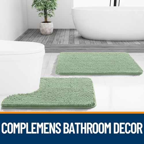 Image of OLANLY Bathroom Rugs Sets 2 Piece, Soft Absorbent Chenille Bath Mats Area Rug Set, Non-Slip, Quick Dry, Machine Washable Bath Mats for Bathroom, Home Decor Accessories (30 inchx20 inch+24 inchx16 inch, Sage Green)