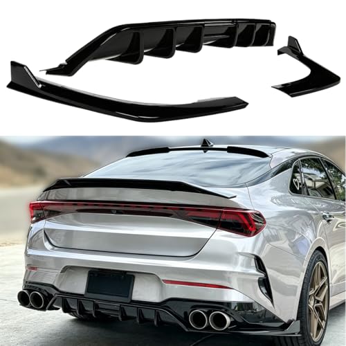 Rear Diffuser Compatible with 2021-2024 Kia K5 GT-Line, Gloss Black Rear Bumper Lip Splitter with Exhaust Fin Style, Sport Performance ABS Rear Valance Body Kit Accessories - WheelX