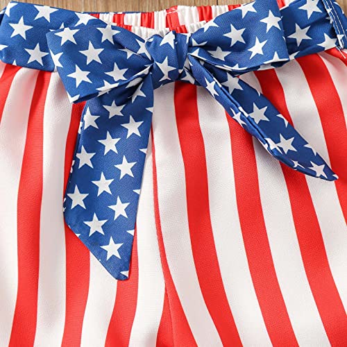 Little Girls Independence Day USA Outfits Toddler Kids 4 of July Ruffle Tank Tops Bow Shorts Baby Boys American Flag Set3
