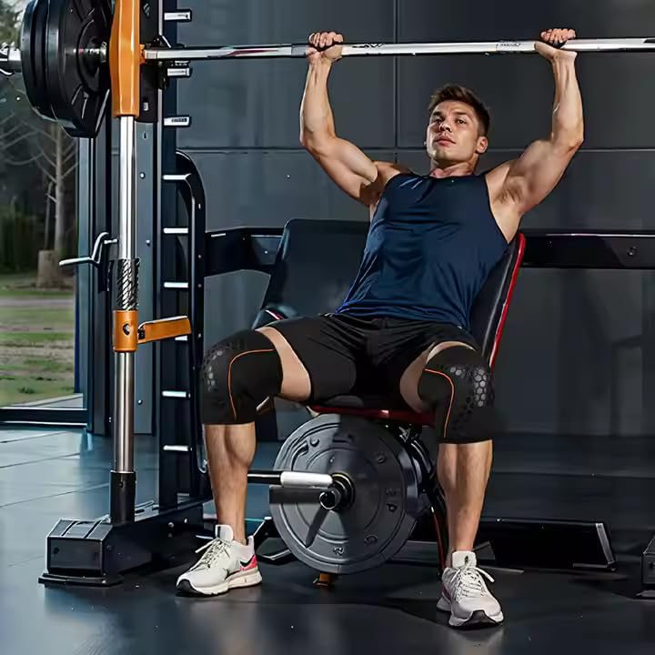 Image of Leosportz Knee Support for men Gym (1Pair) - 7mm Power Knee Support Gym Workout | Knee Sleeves for Running Jogging Gym Squats | Ideal for Squats, Powerlifting & Deadlift (Orange, M)