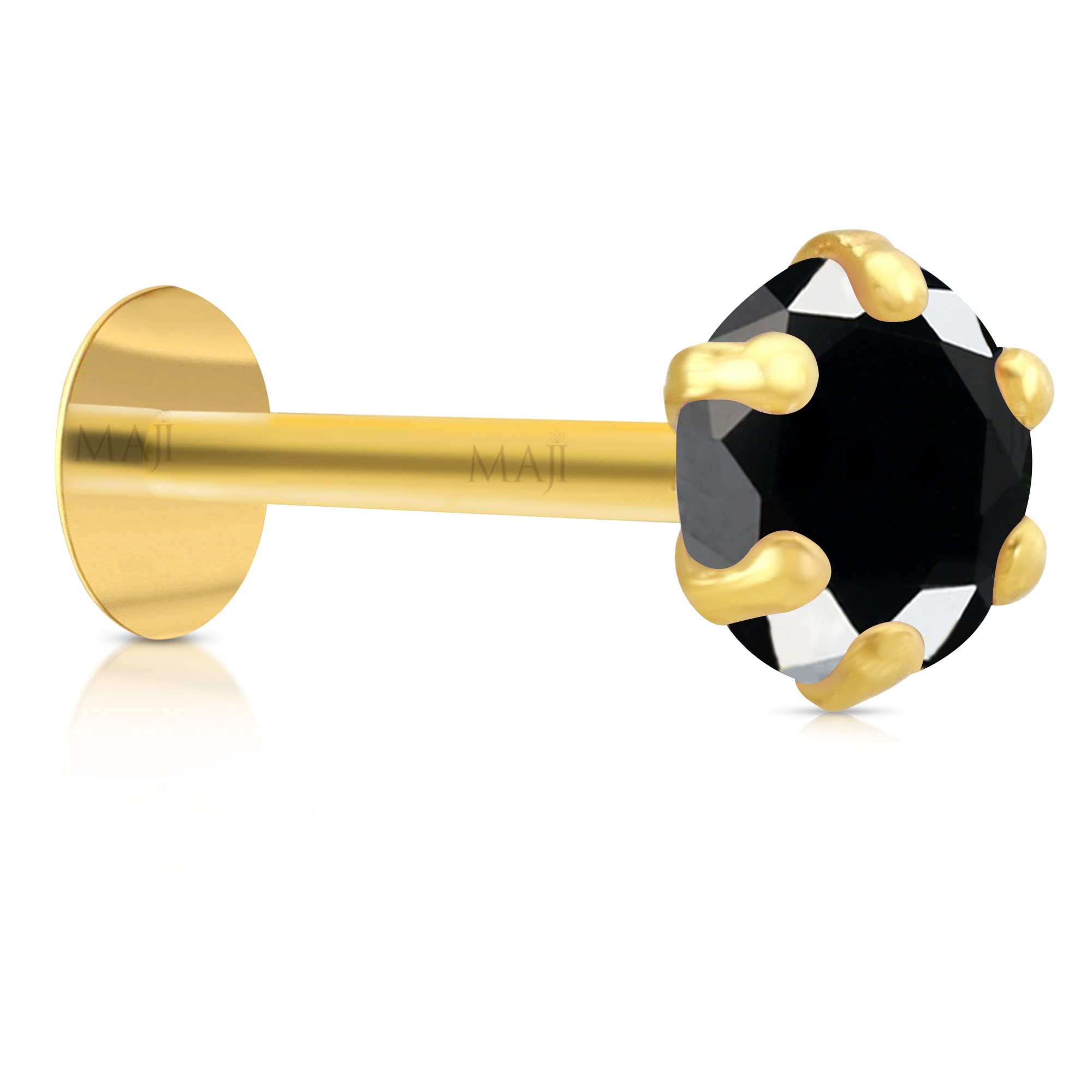 MAJIRound Diamond 14Karat Pure Yellow Gold Nose Pins Studs For Women And Girl