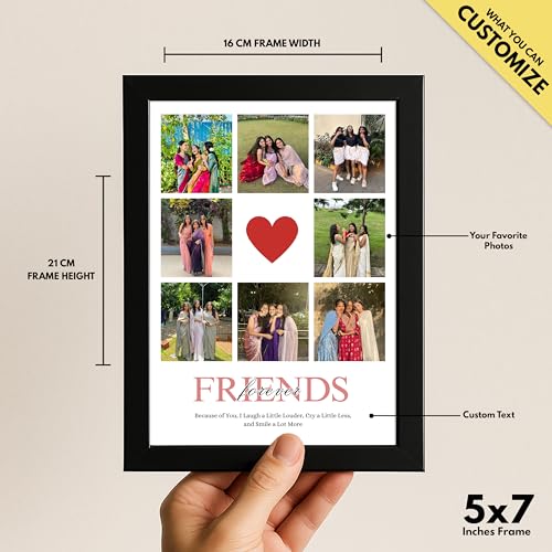 Image of Framekaari Friends Customised Photo Frame | Gift for Friends & Birthday | Personalised 8-Photo Collage & Special Message | Tabletop & Wall Mount | Room & Home Decor | 16x21 cm (Design-08)